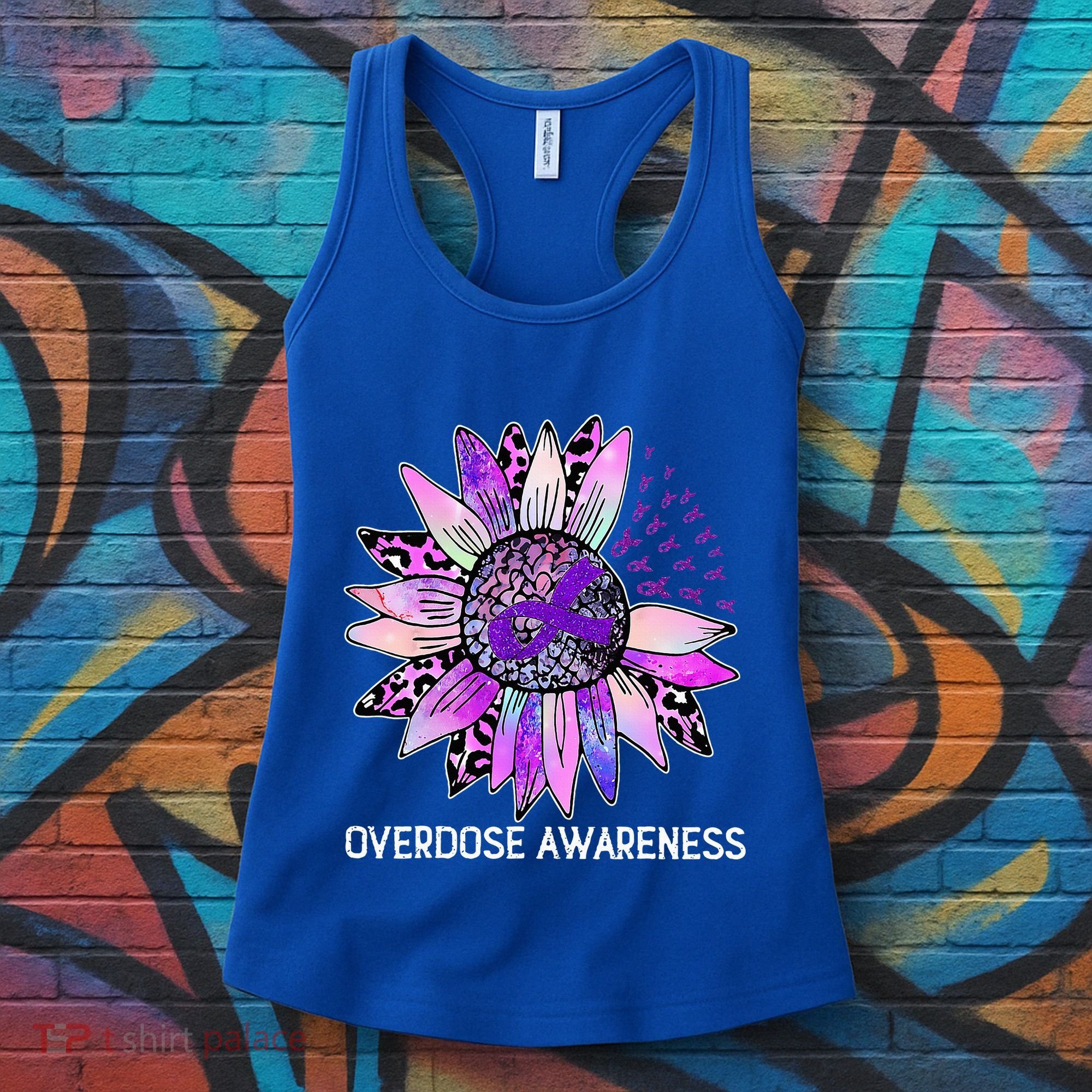 Leopard Sunflower Overdose Awareness Month Purple Ribbon Women's Tank Top