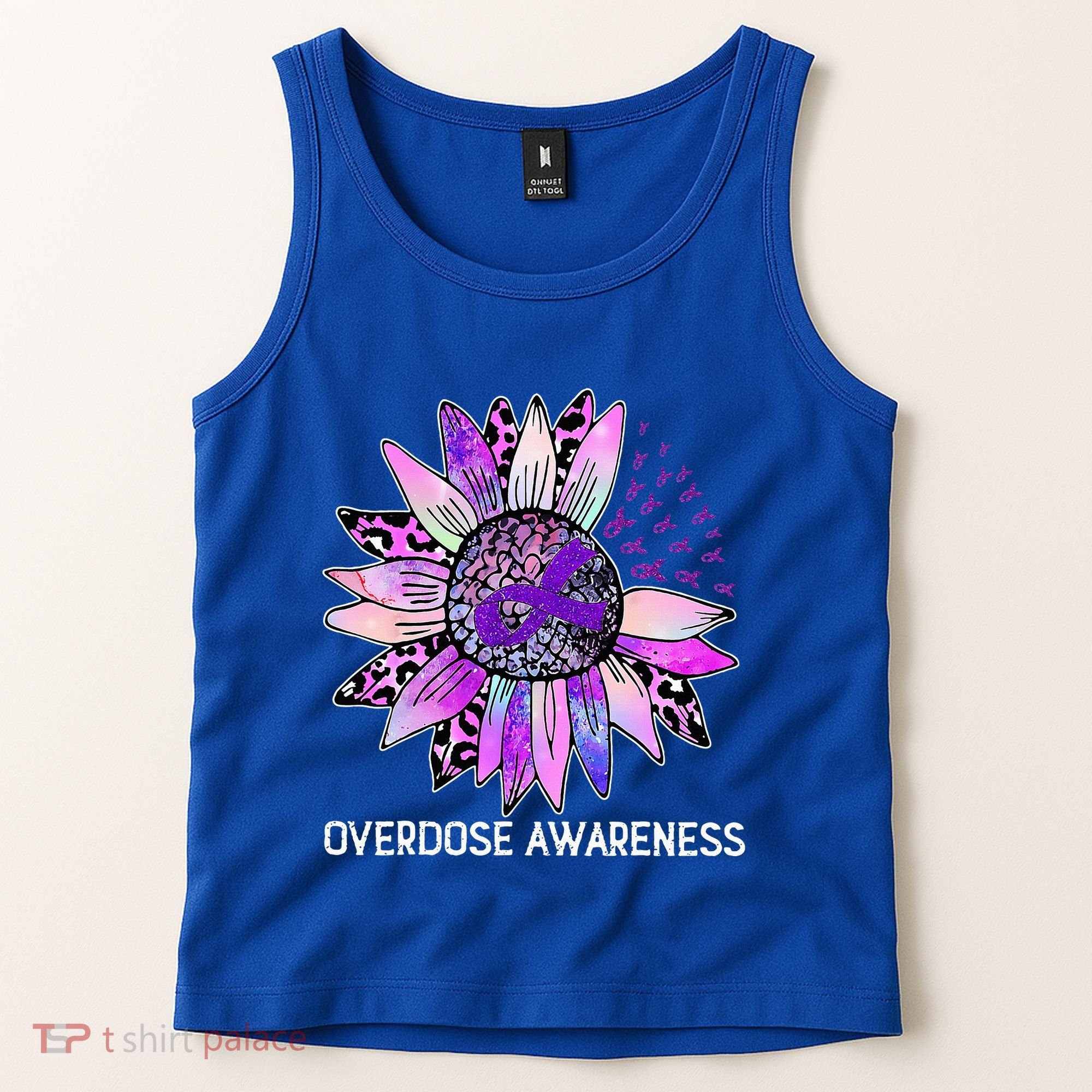 Leopard Sunflower Overdose Awareness Month Purple Ribbon Tank Top