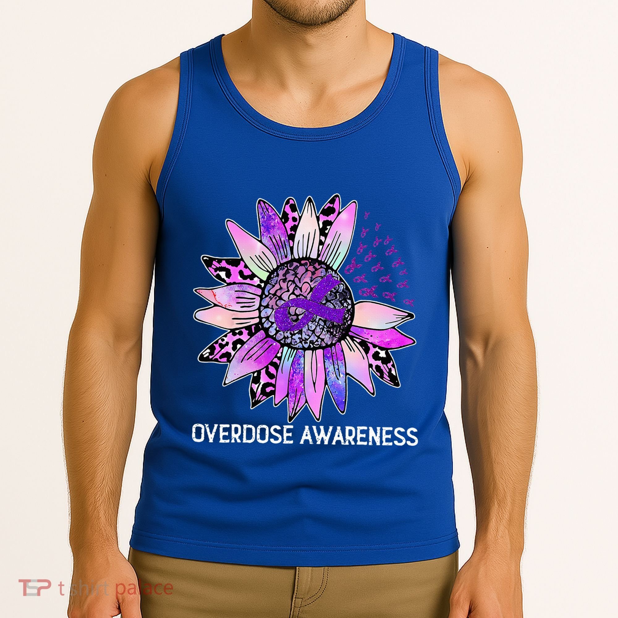 Leopard Sunflower Overdose Awareness Month Purple Ribbon Tank Top