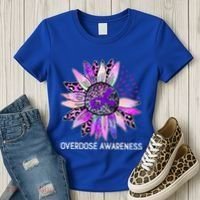 Leopard Sunflower Overdose Awareness Month Purple Ribbon Women's T-Shirt thumb 3
