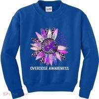 Leopard Sunflower Overdose Awareness Month Purple Ribbon Kids Sweatshirt thumb 0