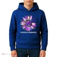 Leopard Sunflower Overdose Awareness Month Purple Ribbon Kids Hoodie thumb 4
