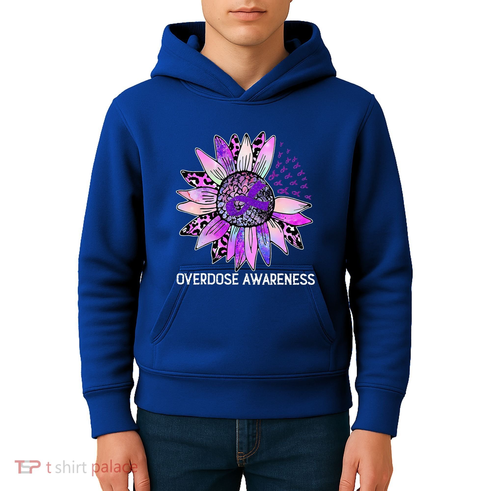 Leopard Sunflower Overdose Awareness Month Purple Ribbon Kids Hoodie