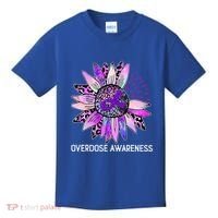 Leopard Sunflower Overdose Awareness Month Purple Ribbon Kids T-Shirt thumb 0