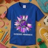 Leopard Sunflower Overdose Awareness Month Purple Ribbon Kids T-Shirt thumb 3