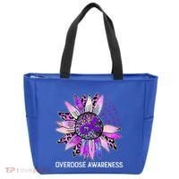 Leopard Sunflower Overdose Awareness Month Purple Ribbon Tote Bag thumb 0