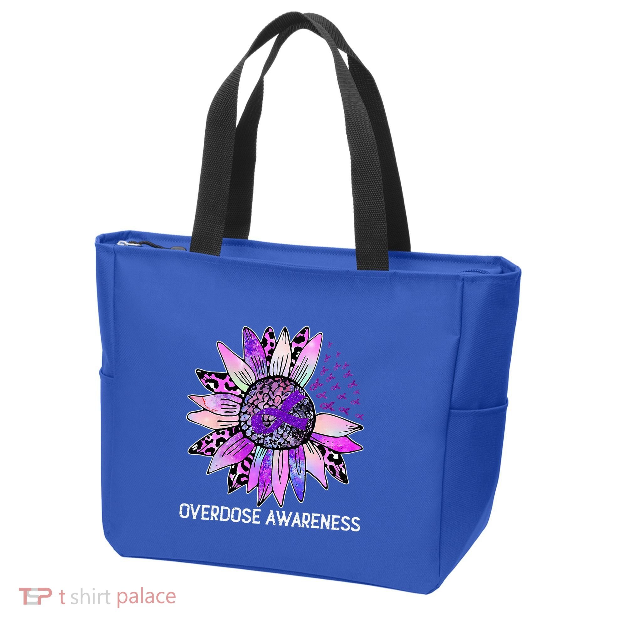 Leopard Sunflower Overdose Awareness Month Purple Ribbon Tote Bag