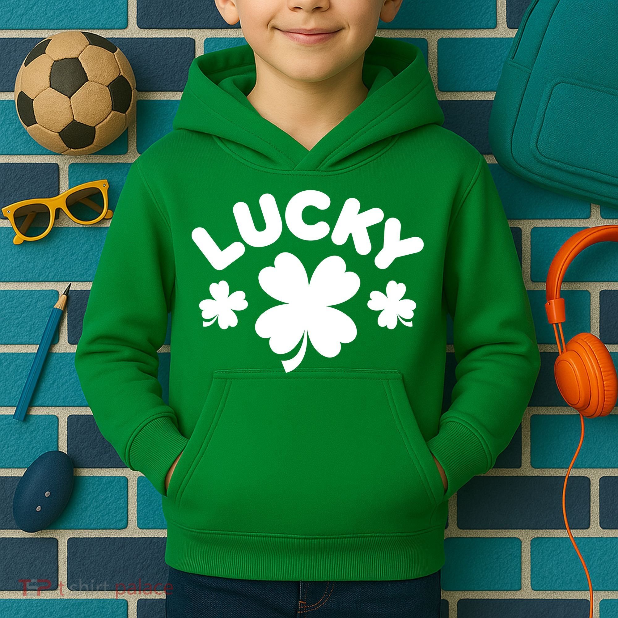 Lucky St Patricks Day Clover Festive Kids Hoodie