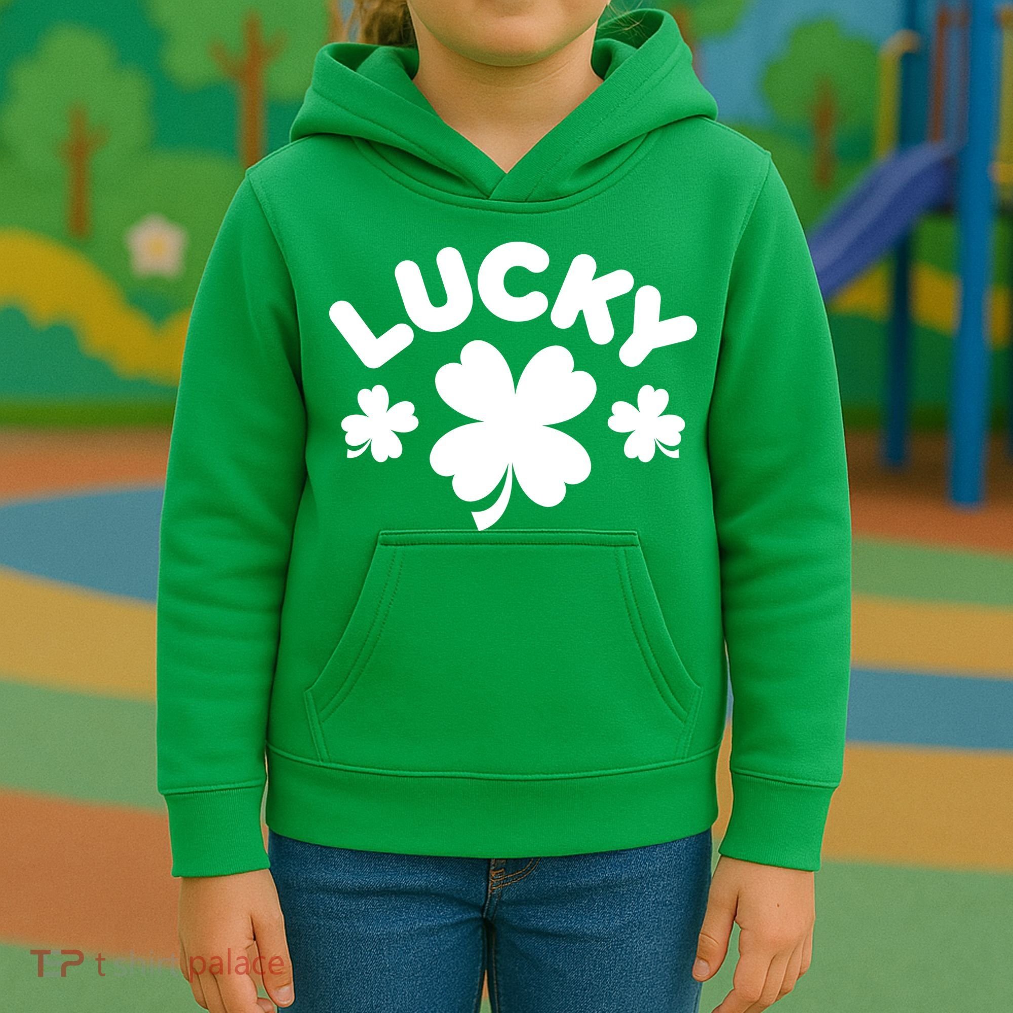 Lucky St Patricks Day Clover Festive Kids Hoodie