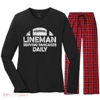 Lineman Serving Pancakes Daily Football Offensive Lineman Women's Long Sleeve Flannel Pajama Set  thumb 0