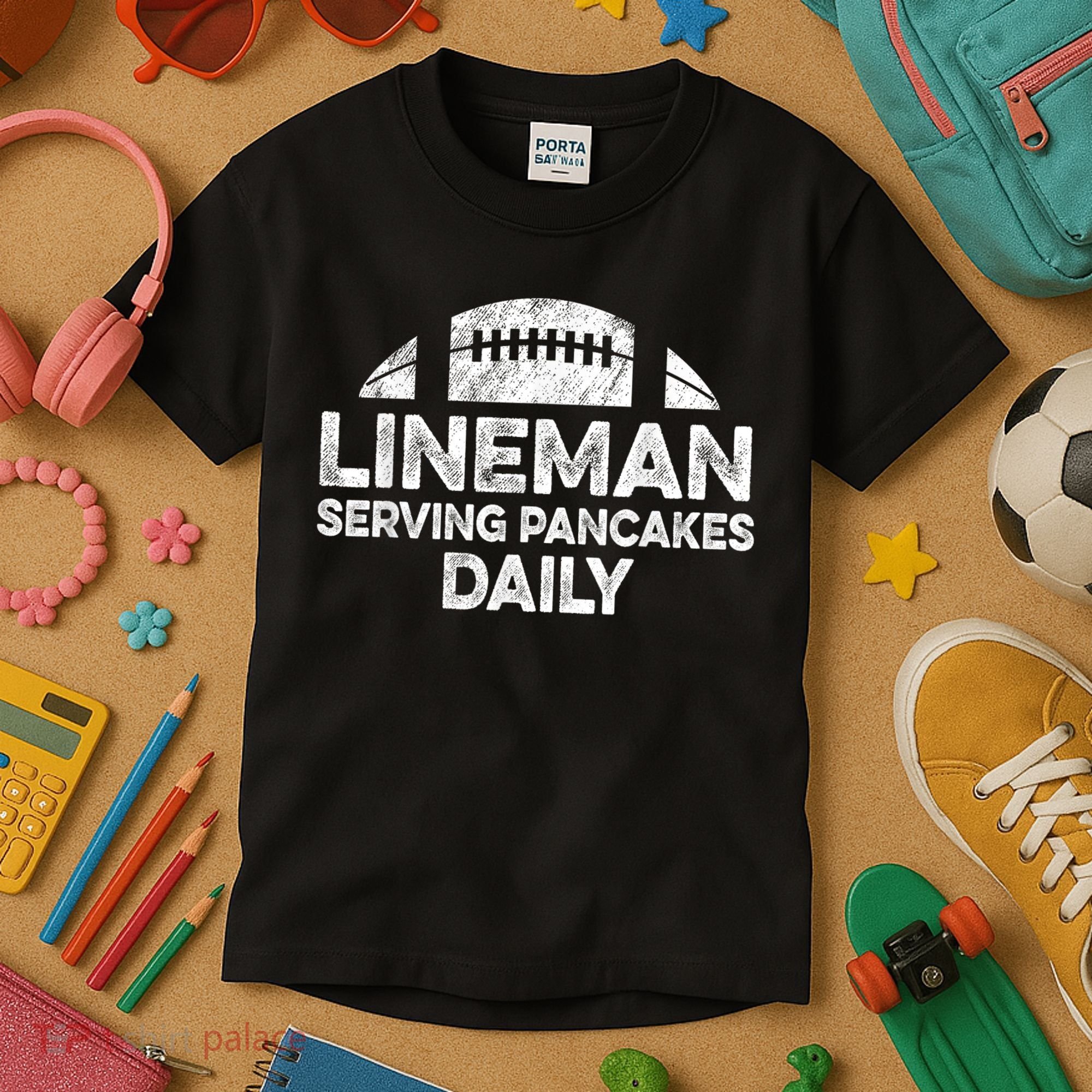 Lineman Serving Pancakes Daily Football Offensive Lineman Kids T-Shirt