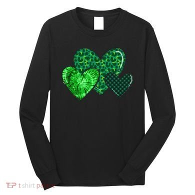 Love St Pattys Day Clover Leaf Hearts Long Sleeve Shirt