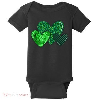 Love St Pattys Day Clover Leaf Hearts Baby Bodysuit