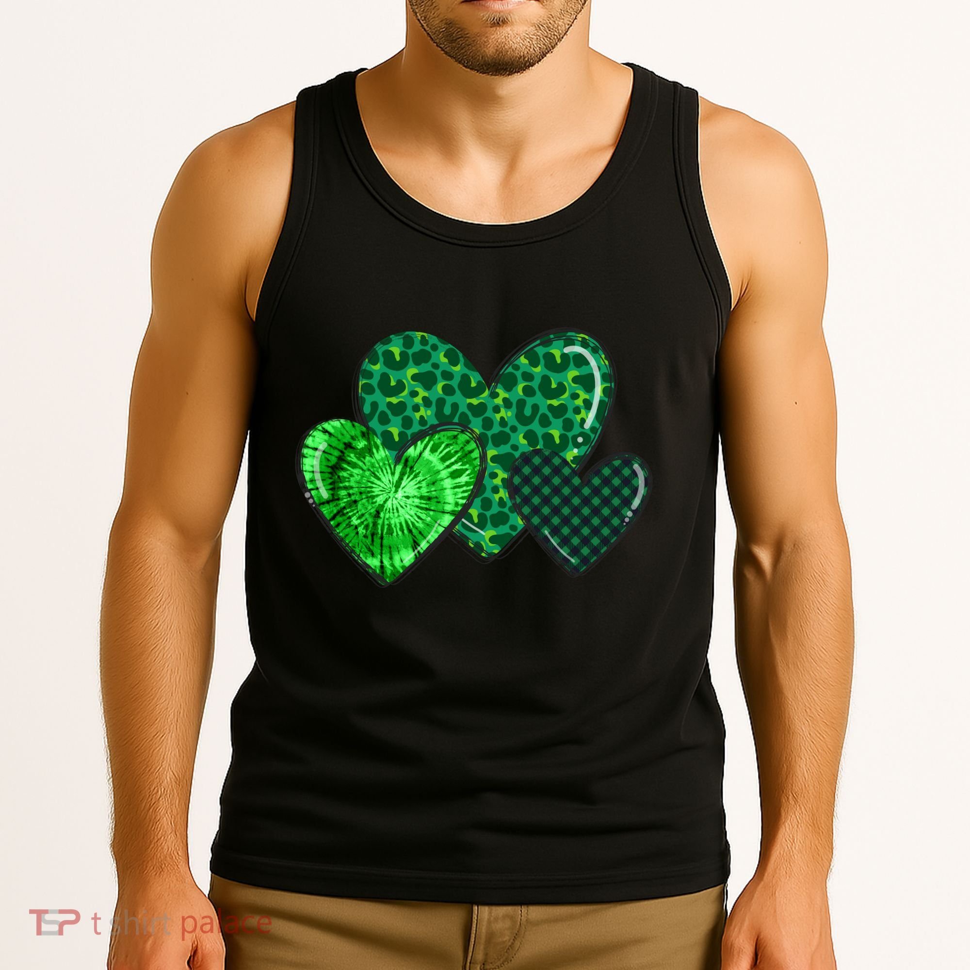 Love St Pattys Day Clover Leaf Hearts Tank Top