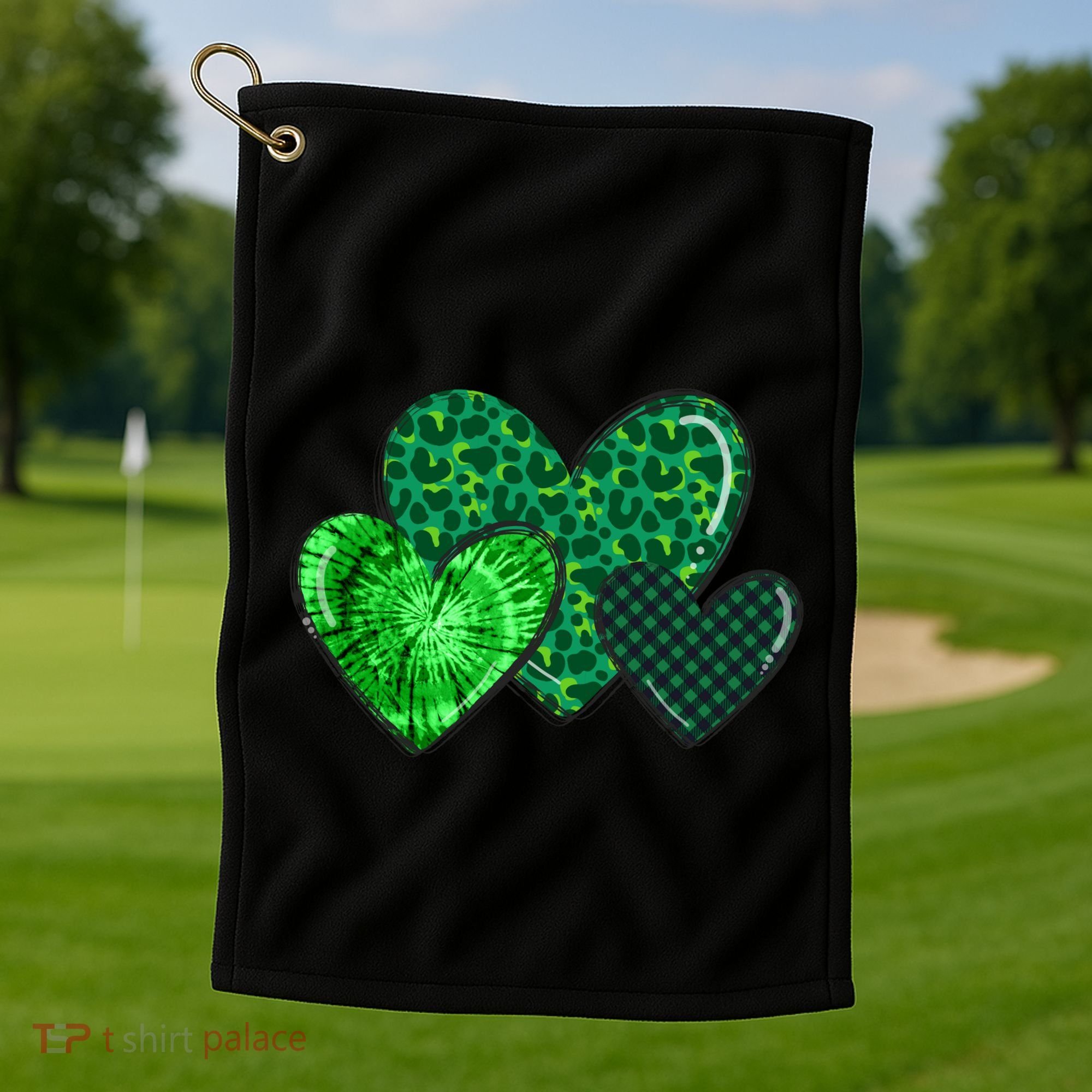 Love St Pattys Day Clover Leaf Hearts Golf Towel