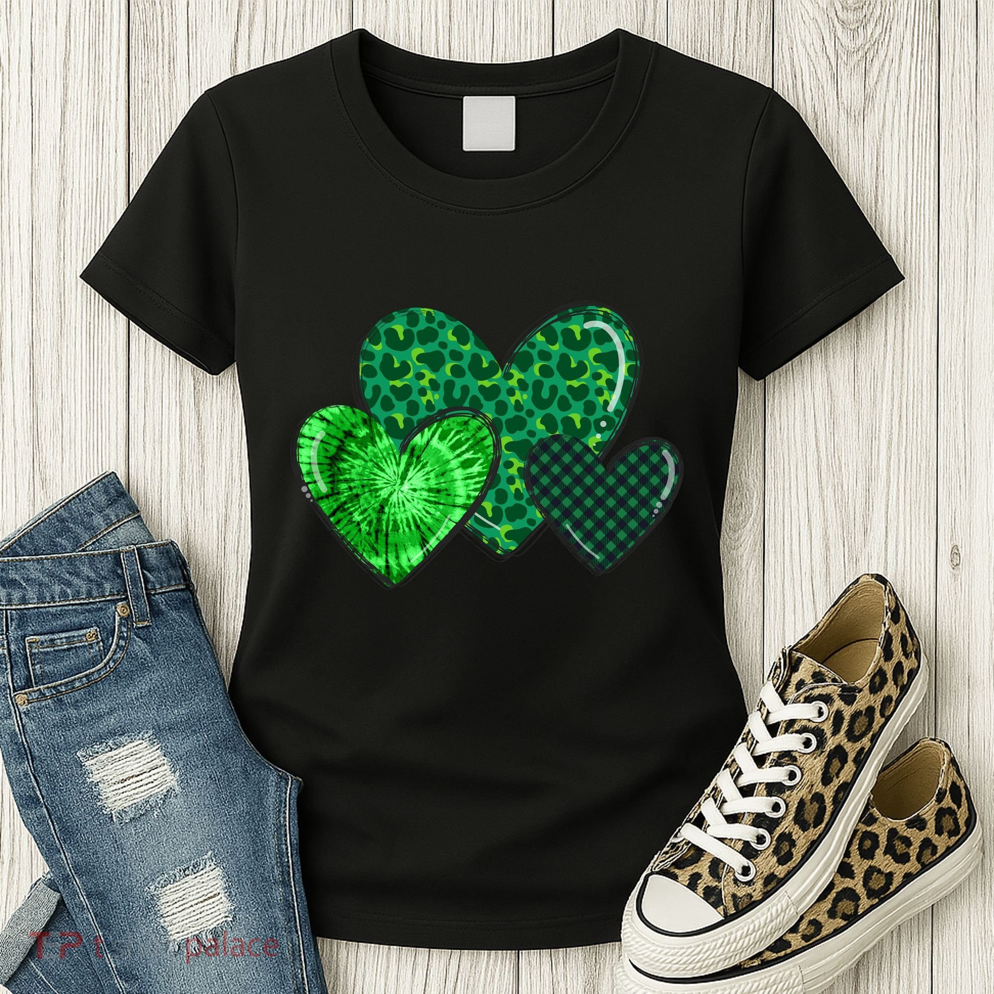 Love St Pattys Day Clover Leaf Hearts Women's T-Shirt
