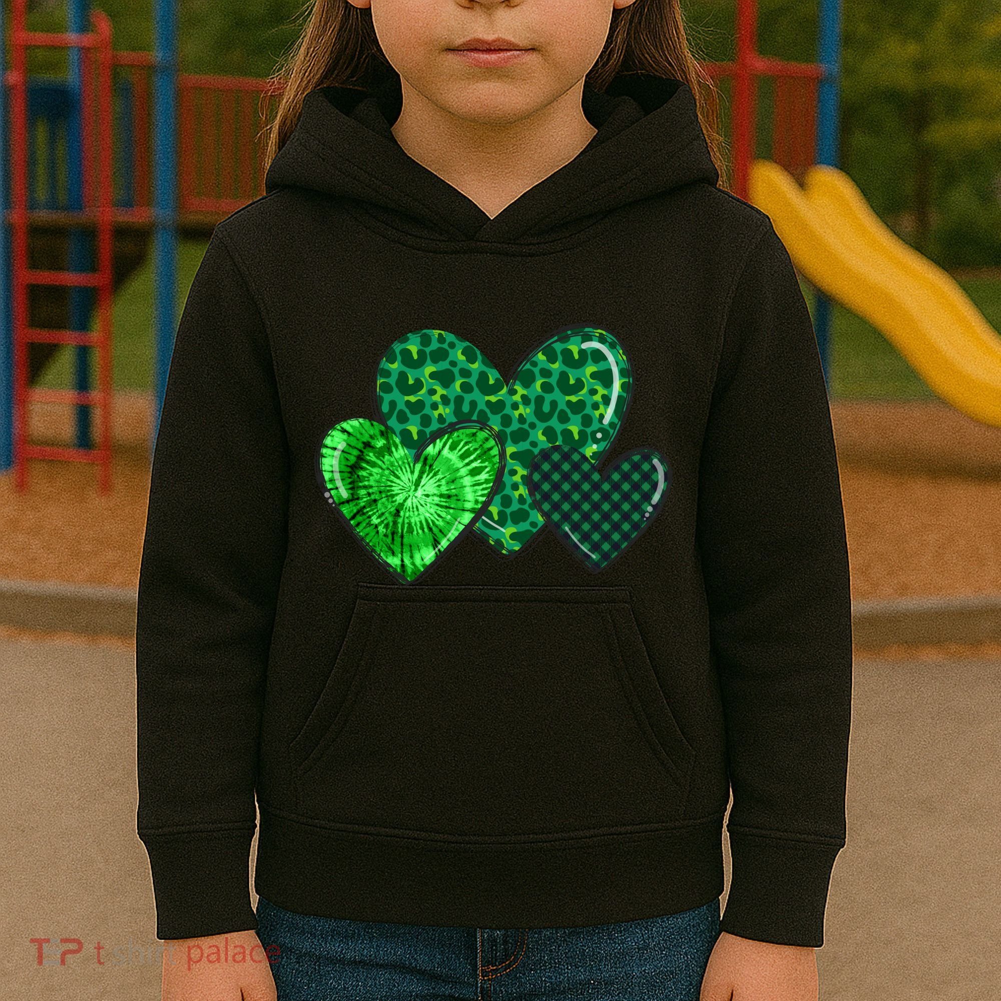 Love St Pattys Day Clover Leaf Hearts Kids Hoodie