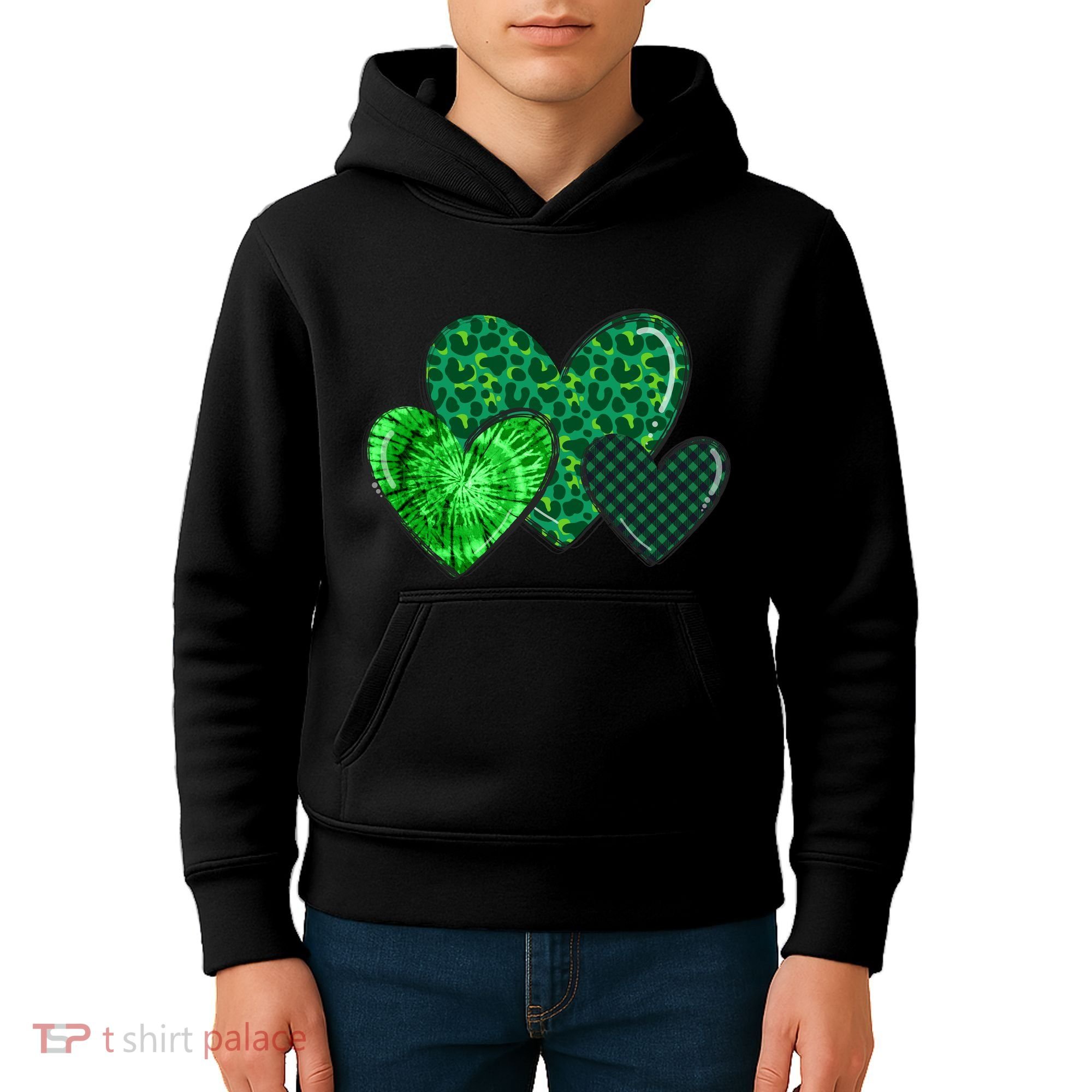 Love St Pattys Day Clover Leaf Hearts Kids Hoodie