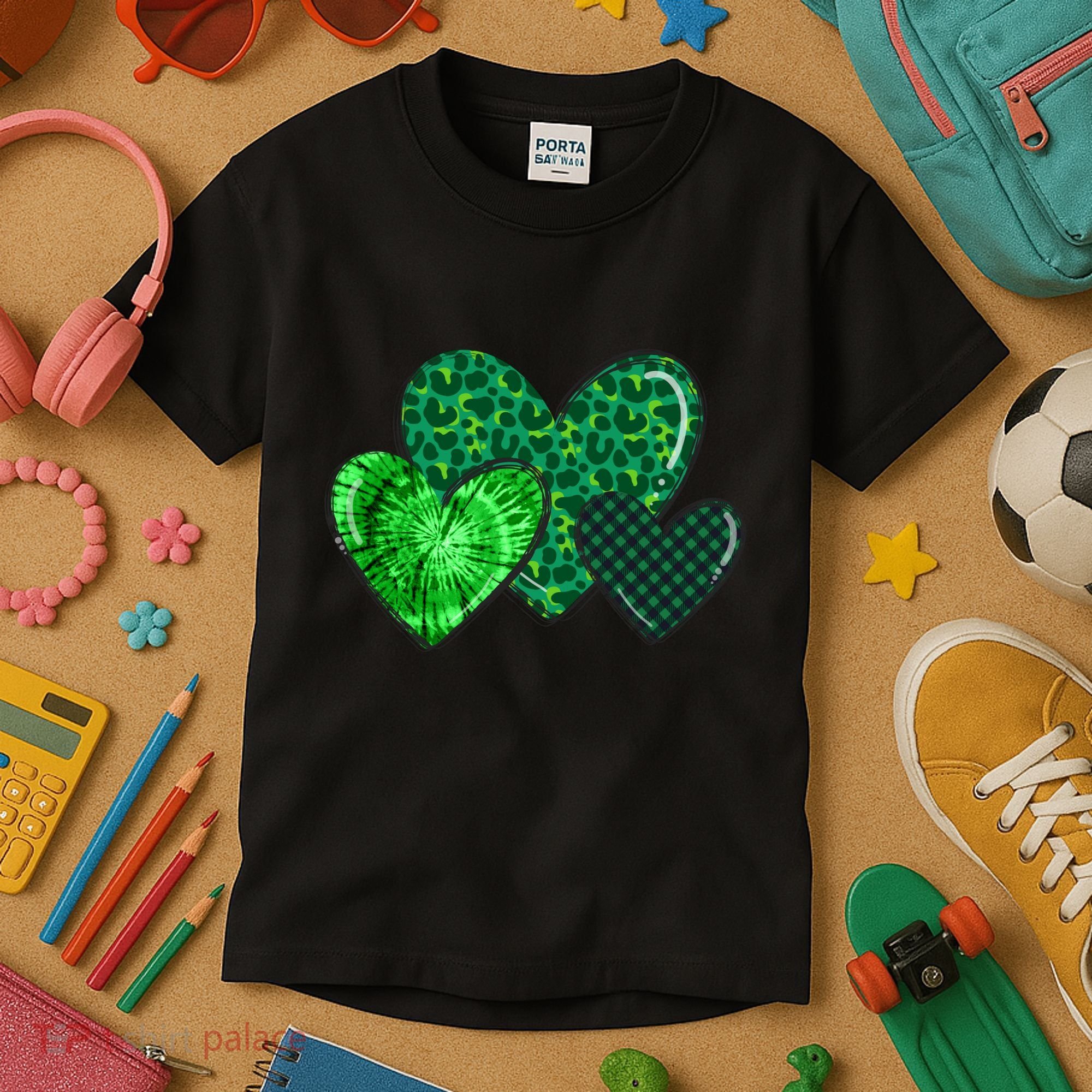 Love St Pattys Day Clover Leaf Hearts Kids T-Shirt
