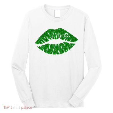 Lucky St Patrick's Day Lips Kiss Long Sleeve Shirt