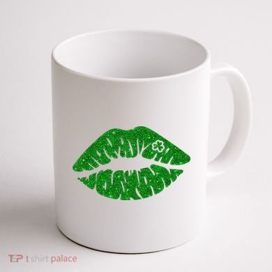 Lucky St Patrick's Day Lips Kiss Coffee Mug back