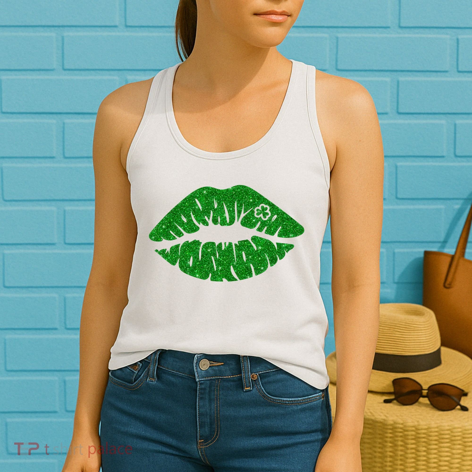 Lucky St Patrick's Day Lips Kiss Women's Tank Top