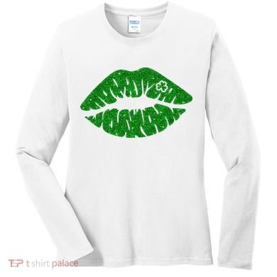 Lucky St Patrick's Day Lips Kiss Women's Long Sleeve Shirt