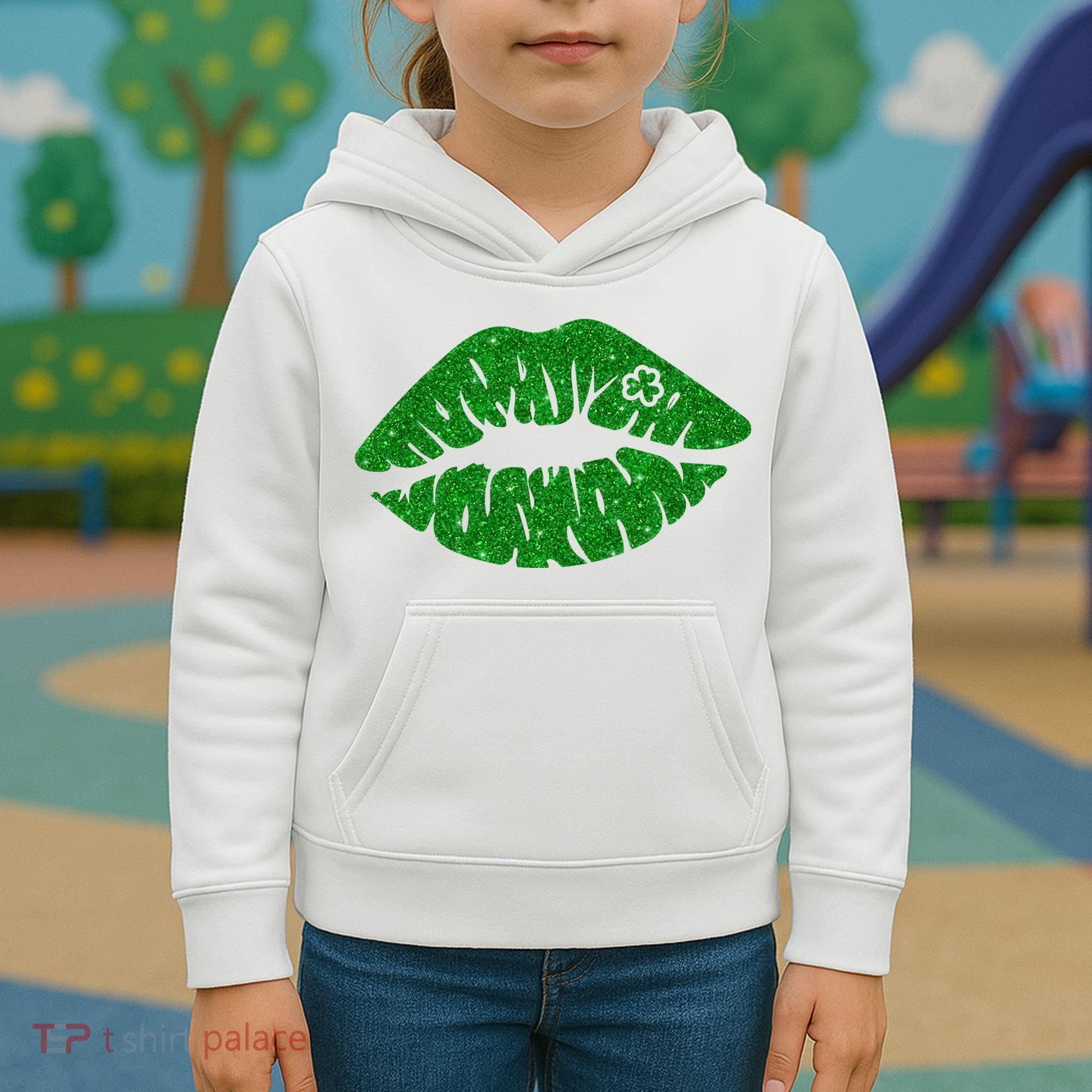Lucky St Patrick's Day Lips Kiss Kids Hoodie