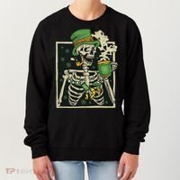 Lucky Saint Patrick's Day Skeleton Drinking Shamrock Coffee Women's Sweatshirt thumb 0