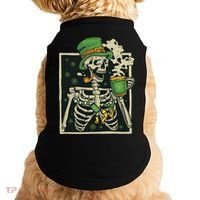 Lucky Saint Patrick's Day Skeleton Drinking Shamrock Coffee Doggie Tank thumb 0