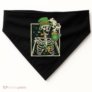 Lucky Saint Patrick's Day Skeleton Drinking Shamrock Coffee USA-Made Doggie Bandana