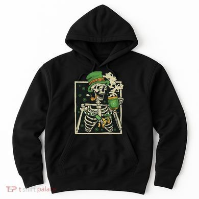 Lucky Saint Patrick's Day Skeleton Drinking Shamrock Coffee Hoodie