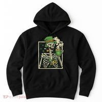 Lucky Saint Patrick's Day Skeleton Drinking Shamrock Coffee Hoodie thumb 0