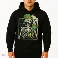 Lucky Saint Patrick's Day Skeleton Drinking Shamrock Coffee Hoodie thumb 2