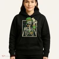 Lucky Saint Patrick's Day Skeleton Drinking Shamrock Coffee Hoodie thumb 5