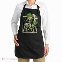 Lucky Saint Patrick's Day Skeleton Drinking Shamrock Coffee Apron thumb 2