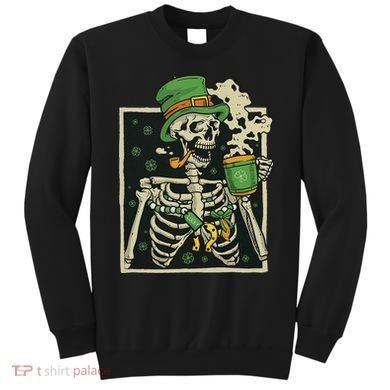 Lucky Saint Patrick's Day Skeleton Drinking Shamrock Coffee Sweatshirt