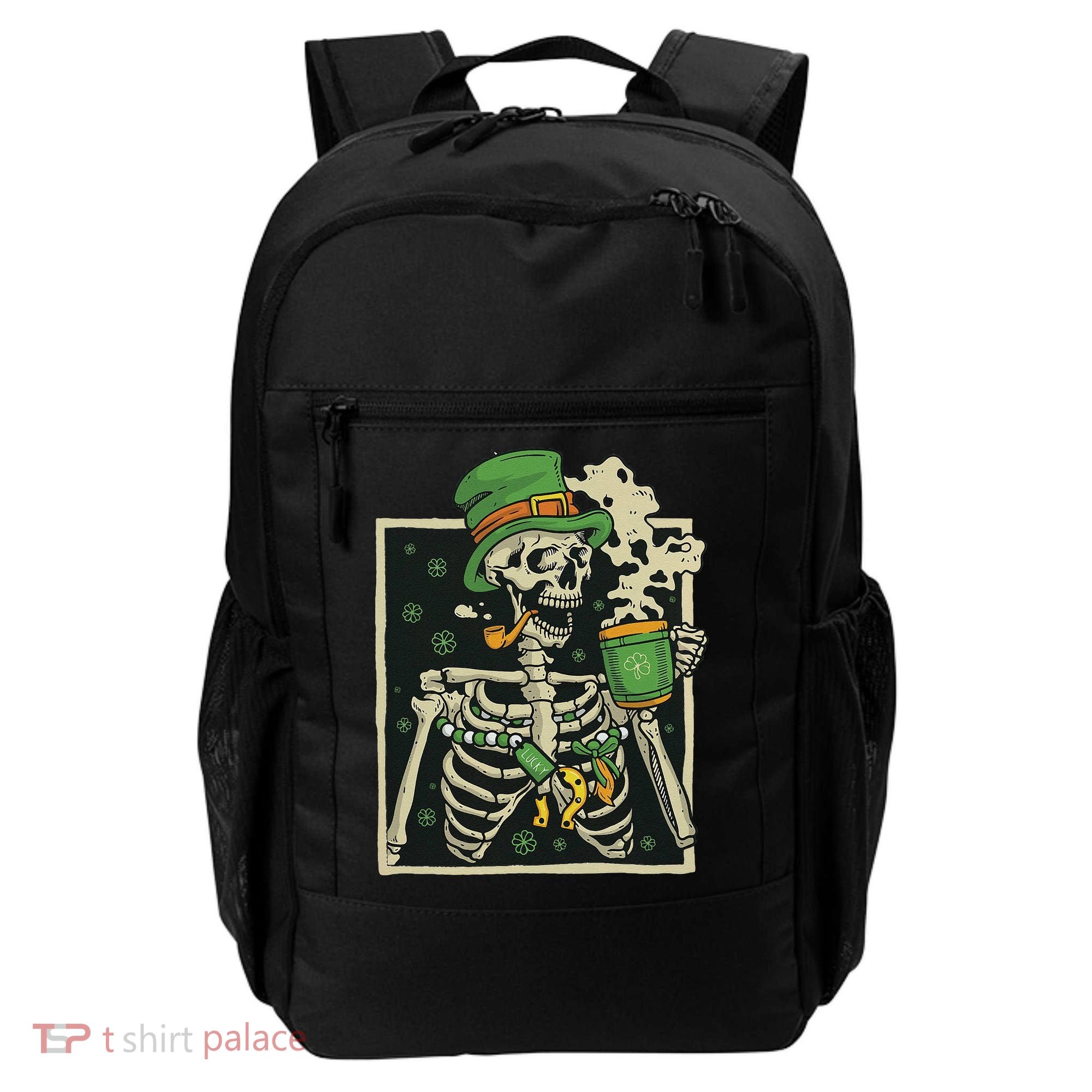 Lucky Saint Patrick's Day Skeleton Drinking Shamrock Coffee Backpack