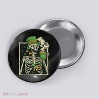 Lucky Saint Patrick's Day Skeleton Drinking Shamrock Coffee Button thumb 0