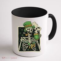 Lucky Saint Patrick's Day Skeleton Drinking Shamrock Coffee Coffee Mug thumb 1