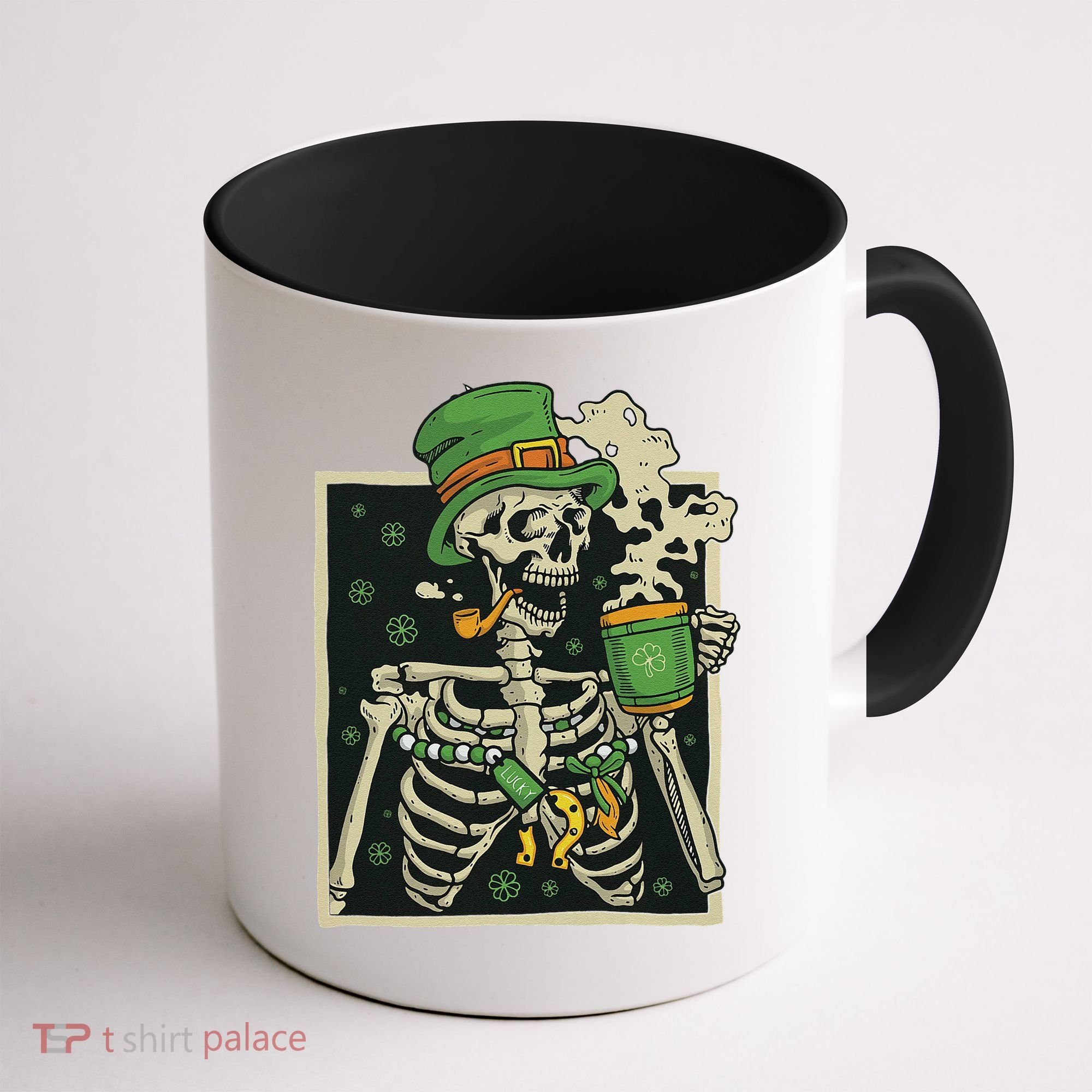 Lucky Saint Patrick's Day Skeleton Drinking Shamrock Coffee Coffee Mug