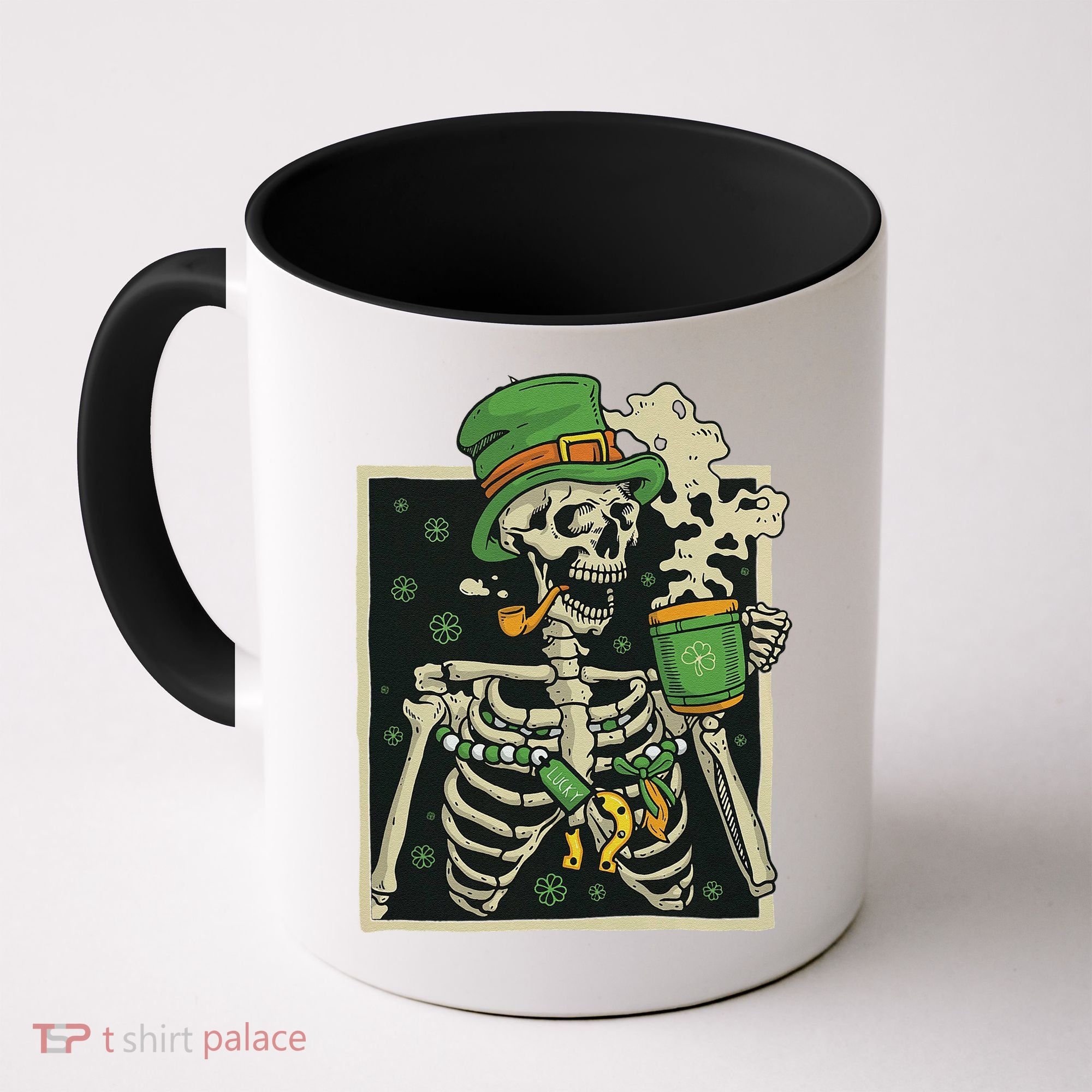 Lucky Saint Patrick's Day Skeleton Drinking Shamrock Coffee Coffee Mug