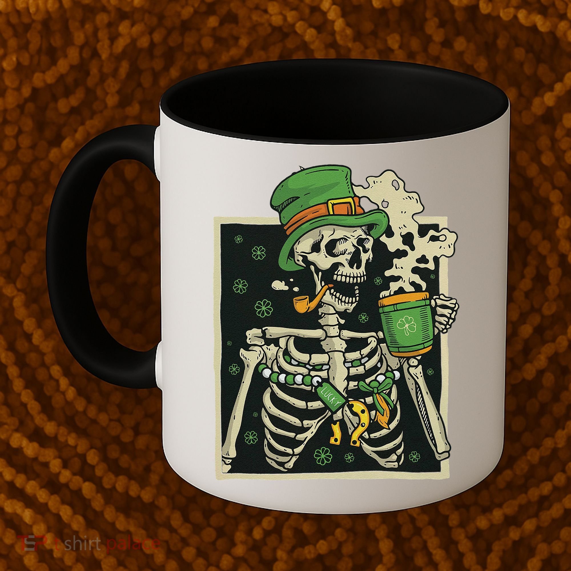 Lucky Saint Patrick's Day Skeleton Drinking Shamrock Coffee Coffee Mug