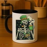 Lucky Saint Patrick's Day Skeleton Drinking Shamrock Coffee Coffee Mug thumb 4