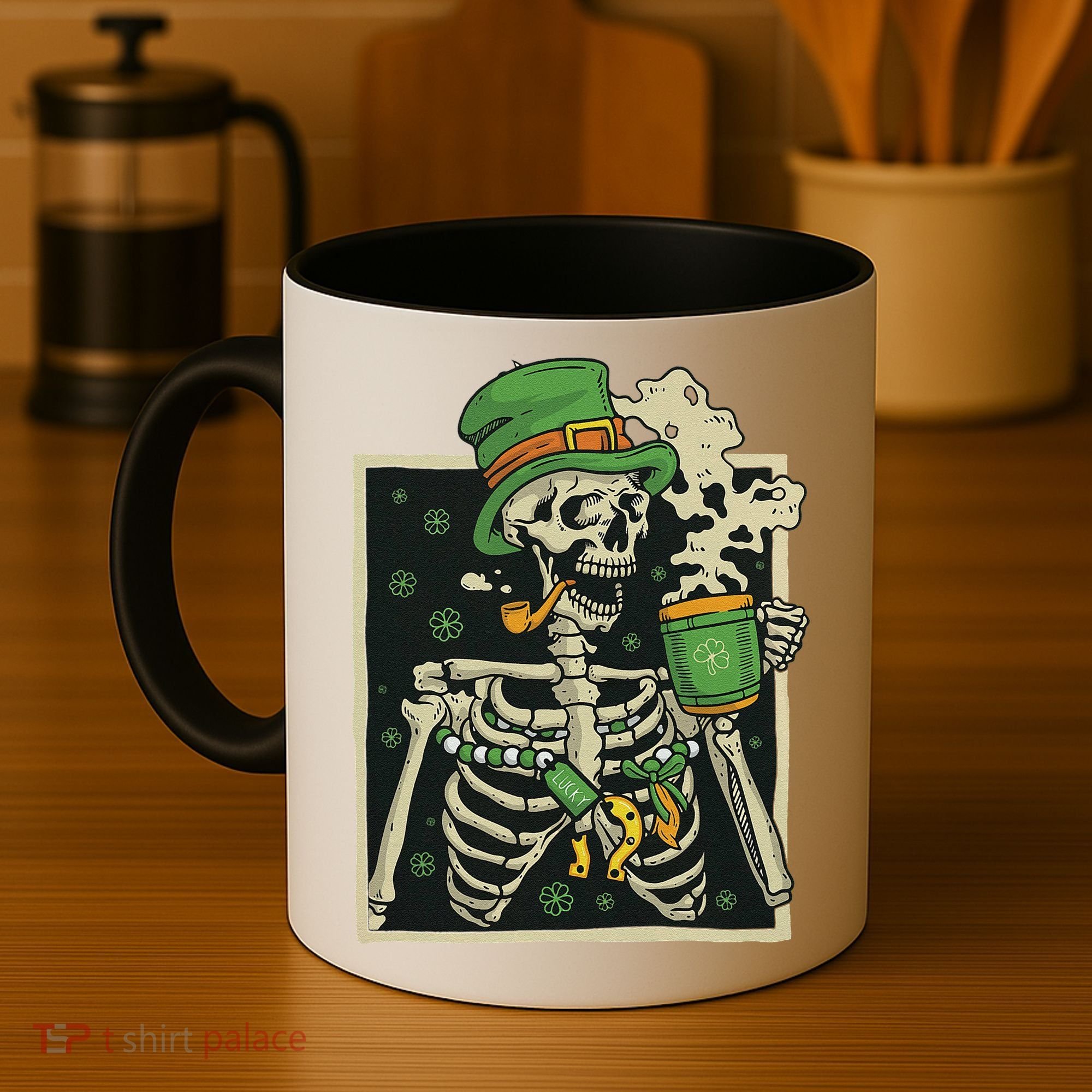 Lucky Saint Patrick's Day Skeleton Drinking Shamrock Coffee Coffee Mug