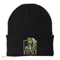 Lucky Saint Patrick's Day Skeleton Drinking Shamrock Coffee Beanie thumb 0