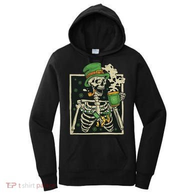 Lucky Saint Patrick's Day Skeleton Drinking Shamrock Coffee Women's Hoodie