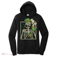 Lucky Saint Patrick's Day Skeleton Drinking Shamrock Coffee Women's Hoodie thumb 0