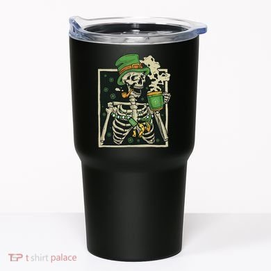 Lucky Saint Patrick's Day Skeleton Drinking Shamrock Coffee Tumbler
