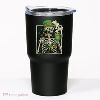 Lucky Saint Patrick's Day Skeleton Drinking Shamrock Coffee Tumbler thumb 0